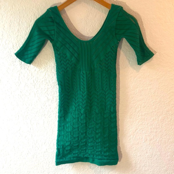 Bebe Off-The-Shoulder Mixed Lace Bodycon Stretch Dress in Teal